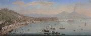 Naples,a view of the bay seen from posillipo with the omlo grande in the centre and mount vesuvius beyond